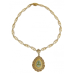 Vintage 5.7ct Diamond & Green Amethyst 18k Gold Necklace