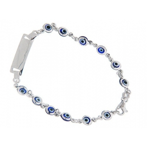 14k White Gold Evil Eye Baby ID Charm Bracelet