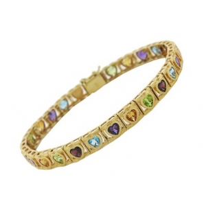 14k Yellow Gold Semi Precious Stone Heart Bracelet