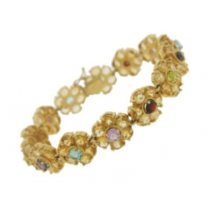 14k Yellow Gold Semi Precious Stone Flower Bracelet