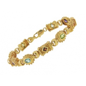 14k Yellow Gold Semi Precious Multi Color Bracelet