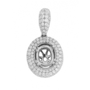 1.09 ct Pave Diamond Semi Mount 18k White Gold Oval Pendant