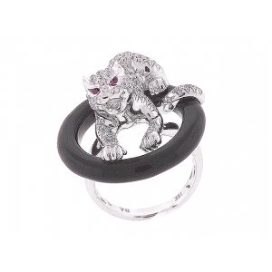 .88 ct Pave Diamond Onyx Panther Ring in 18k White Gold