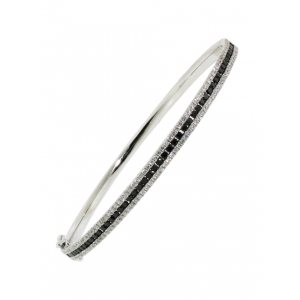 18k White Gold 3 Row 1.08ct Black & White Diamond Bangle Bracelet