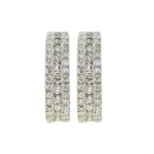 0.55ct 3 Row Pave Diamond & 18k White Gold Mini Hoop Earrings