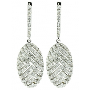 1.47ct Oval Shape Triangular Maze Design Diamond Dangle Hoop Earring