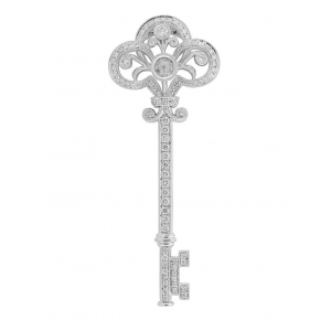 1.19ct Diamond 18k White Gold Milgrain Ladies Key Pendant