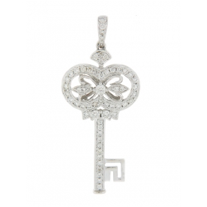 Pave Diamond 18k White Gold Key Pendant