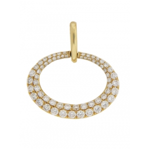 Pave Set Diamond 18k Yellow Gold Oval Circle Pendant
