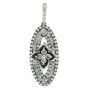 1.02ct Pave Diamond 18k Black & White Gold Oval Shape Flower Center Pendant