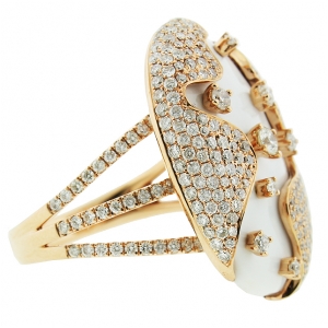 1.57ct Pave Diamond & Oval Shape White Onyx 18k Pink Gold Cocktail Ring