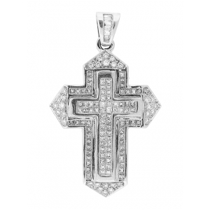 3.57 ct Princess Diamond Cross 18k White Gold Pendant