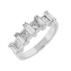 1.30 ct Princess Cut & Baguette Diamond 18k White Gold Ring