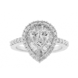Baguette & Princess Cut Diamond 18k Pear Shape Ring