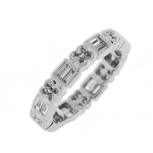 1.18 ct Baguette & Round Diamond 18k Gold Eternity Band