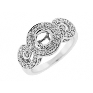 .41 ct Vintage Diamond 18k White Gold Semi Mount Engagement Ring