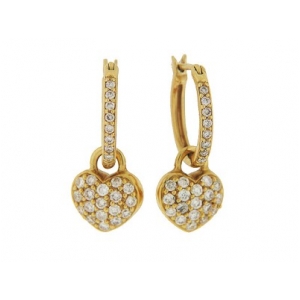 .57 ct Pave Diamond 18k Gold Heart Charm Dangle Earrings