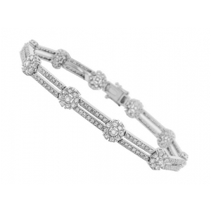 3.22ct Diamond 18K White Gold Milgrain Flower Tennis Bracelet