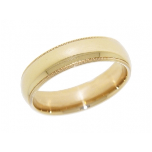 Classic 14k Yellow Gold Dome Milgrain Wedding Band 6 mm
