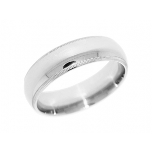 Classic 14k White Gold Dome Milgrain Wedding Band 7 mm