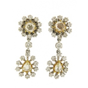 Rose & Brilliant Cut Diamond 18k TT Gold Dangle Earrings