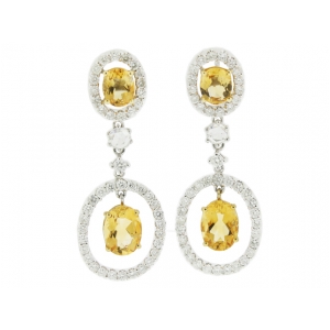 1.62ct Diamond & Citrine Oval Shape Dangle Gemstone Earring