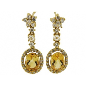 3.59ct Oval Citrine & Diamond 18k Gold Dangle Earrings