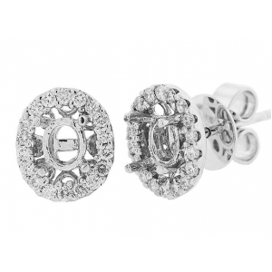 .35 ct Round Diamond Semi Mount 18k Gold Oval Earrings