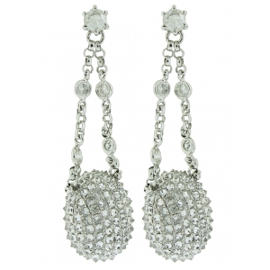 18k Solid White Gold Oval Shape 2.33ct Upside Down Set Diamond Dangle Earring