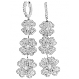 3.33ct Diamond 18k White Gold Flower Dangle Earrings