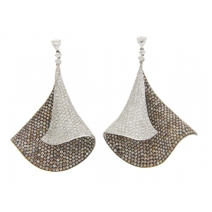 Celebrity Style Champagne & White Diamond 18k Gold Triangle Dangle Earrings