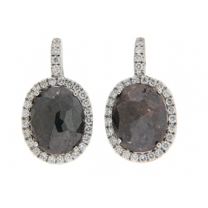 9.92ct Oval Rough Diamond 18k White Gold Leverback Earrings