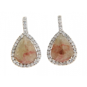 Pear Shape Rough Diamond 18k White Gold Leverback Earrings