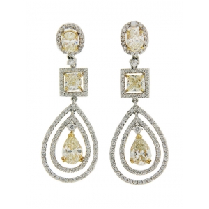 10.4ct White & Yellow Diamond 18k Gold Pear Shape Dangle Earrings