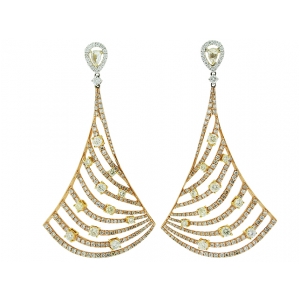 4.98ct Multi Diamond 18k Pink & Black Gold Curvy Triangle Shape Dangle Earring