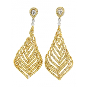 11.38ct Diamond Multi Row 18k Gold Leaf Dangle Earrings