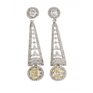 8.6ct Round & Oval Diamond 18k Gold Dangle Earrings