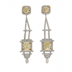 9.2ct Yellow Radiant Diamond 18k Gold Square Dangle Earrings