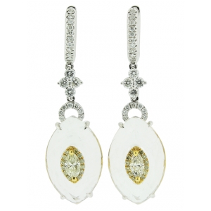 18k White Gold & Diamond Hoop Pear Shape White Topaz Dangle Gemstone Earring