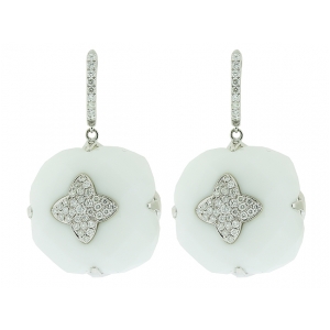 Slice White Onyx 1.00ct Diamond Center Shape & 18k White Gold Dangle Earring