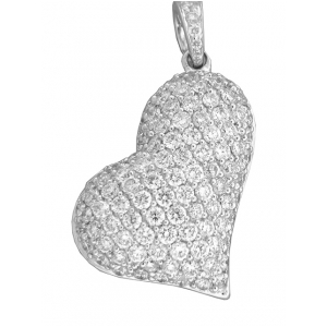 1.8 ct Pave Diamond 18k White Gold Heart Estate Pendant