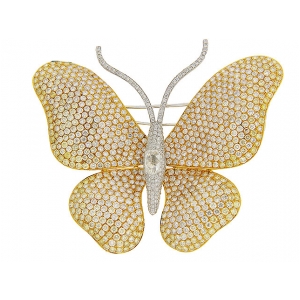 Celebrity Style Yellow & White Diamond 18k Gold Butterfly Brooch