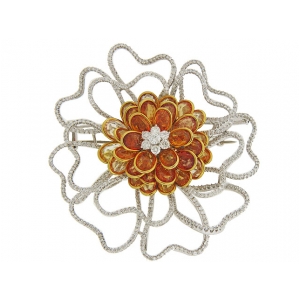 Celebrity Style Yellow Sapphire & Diamond 18k Gold Flower Pendant Brooch