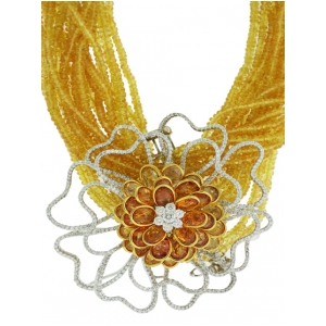 6.10ct Diamond & 925.90ct Citrine Gemstone Flower Shape Celebrity Beaded Necklace
