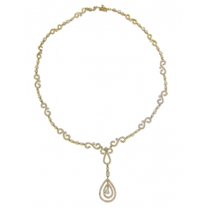 Round & Pear Shape Diamond 18k Gold Lariat Necklace