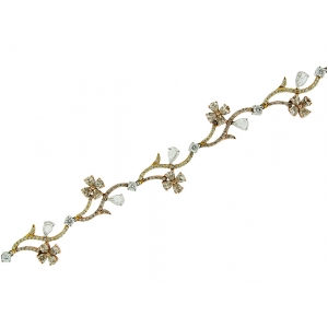 5.39ct Diamond 18k White & Yellow & Pink Gold Flower Branch Design Bracelet