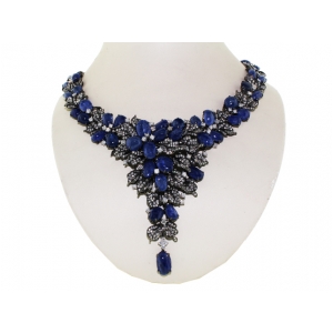 169.22ct Blue Sapphire & 18.50ct Diamond Flower Leaf Shape Celebrity Necklace