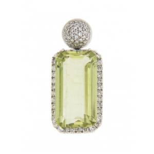 Pave Diamond & Green Citrine 18k Gold Square Pendant