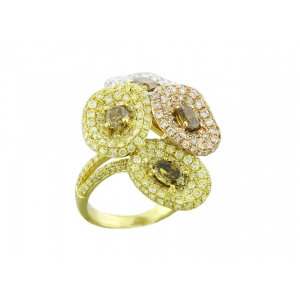 4.66 ct Oval Champagne Diamond Flower 18k Tri-Gold Ring