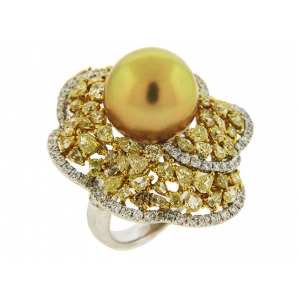 Celebrity Style South Sea Pearl & Diamond 18k Gold Cocktail Ring